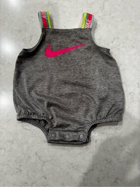 Nike Gray Baby Romper with Pink Swoosh and Rainbow Straps